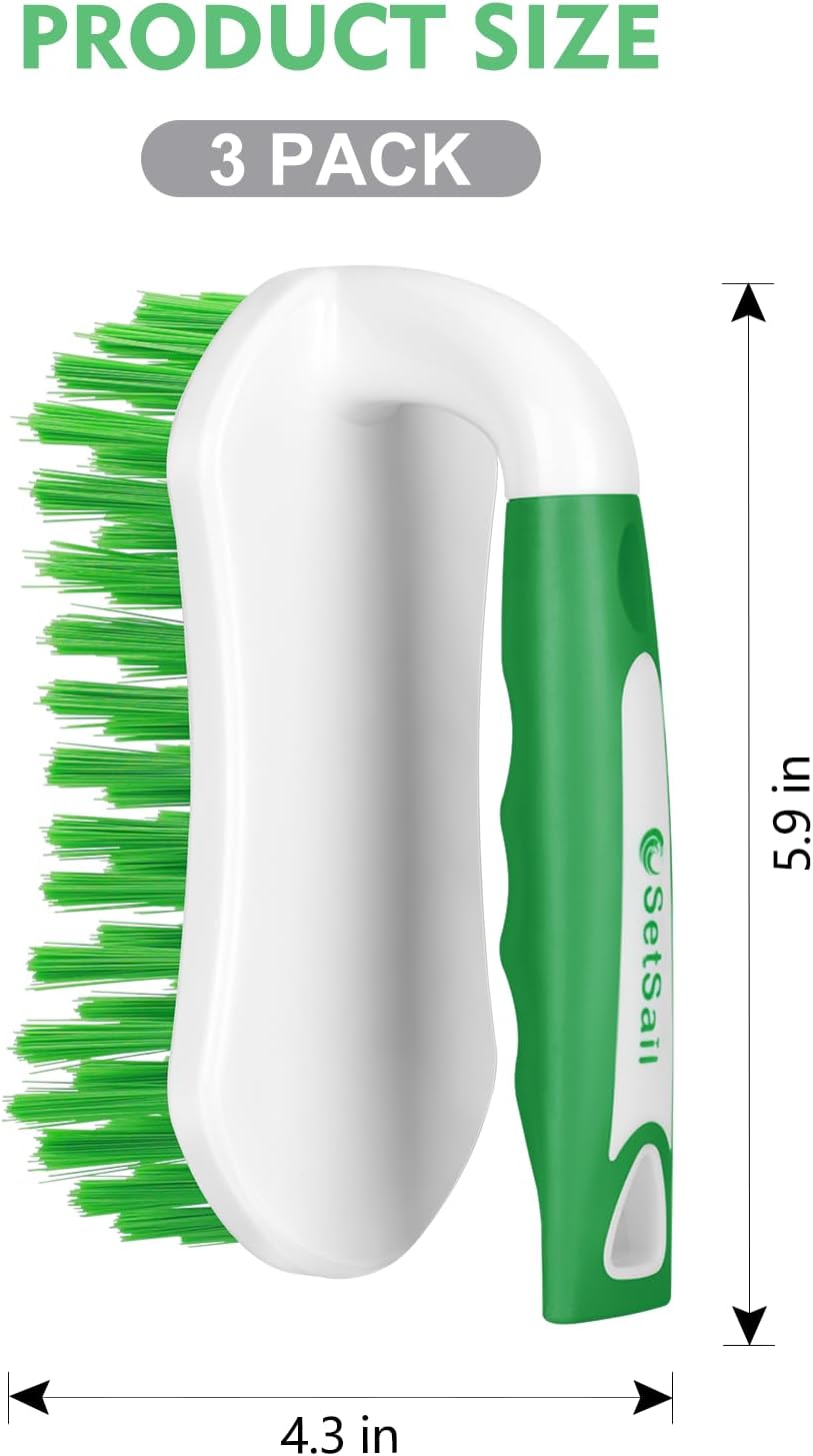 SetSail Scrub Brush, Heavy-Duty Scrub Brushes for Cleaning with Stiff Bristles Cleaning Brush for Shower, Bathroom, Carpet, Kitchen and Bathtub Scrubber - 3 Pack, Green