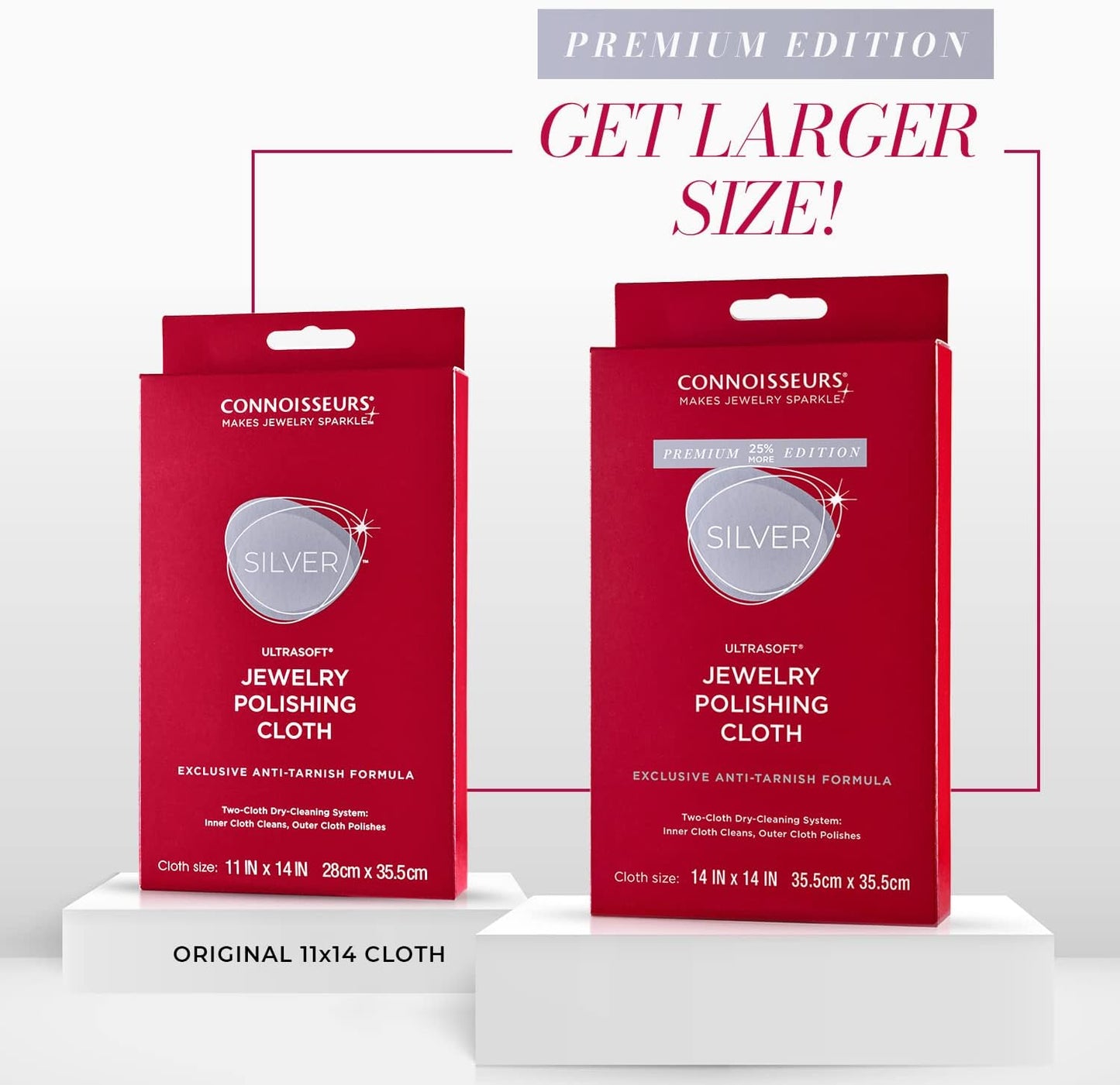 CONNOISSEURS Premium Edition Extra Large Polishing Cloth for Silver Jewelry - Ultrasoft Fabric with Anti-Tarnish Formula - 14x14 Inches