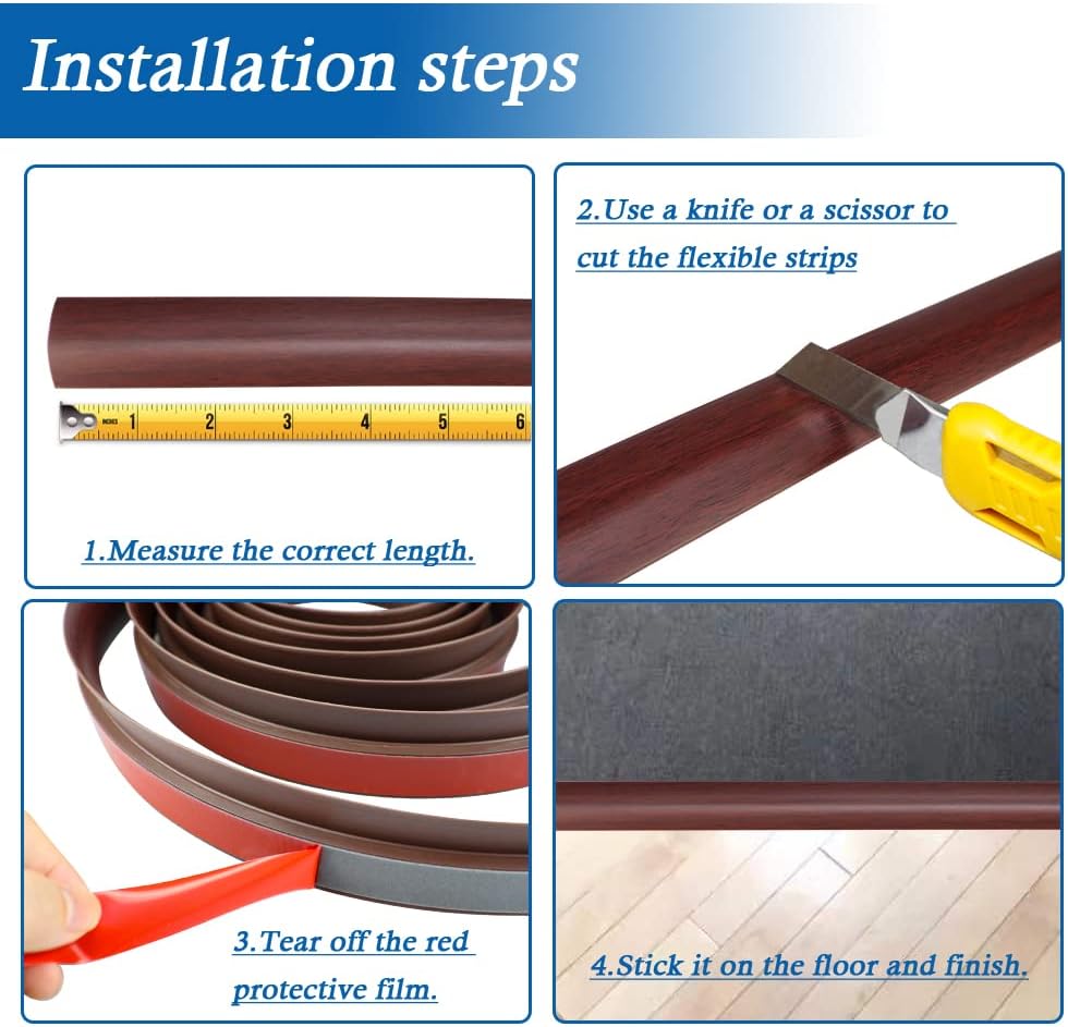 Floor Transition Strip Self Adhesive Carpet & Flooring Transitions Edging Trim Strip PVC Threshold Transitions Suitable for Threshold Height Less Than 5mm (10Ft, Wood Grain Coffee)