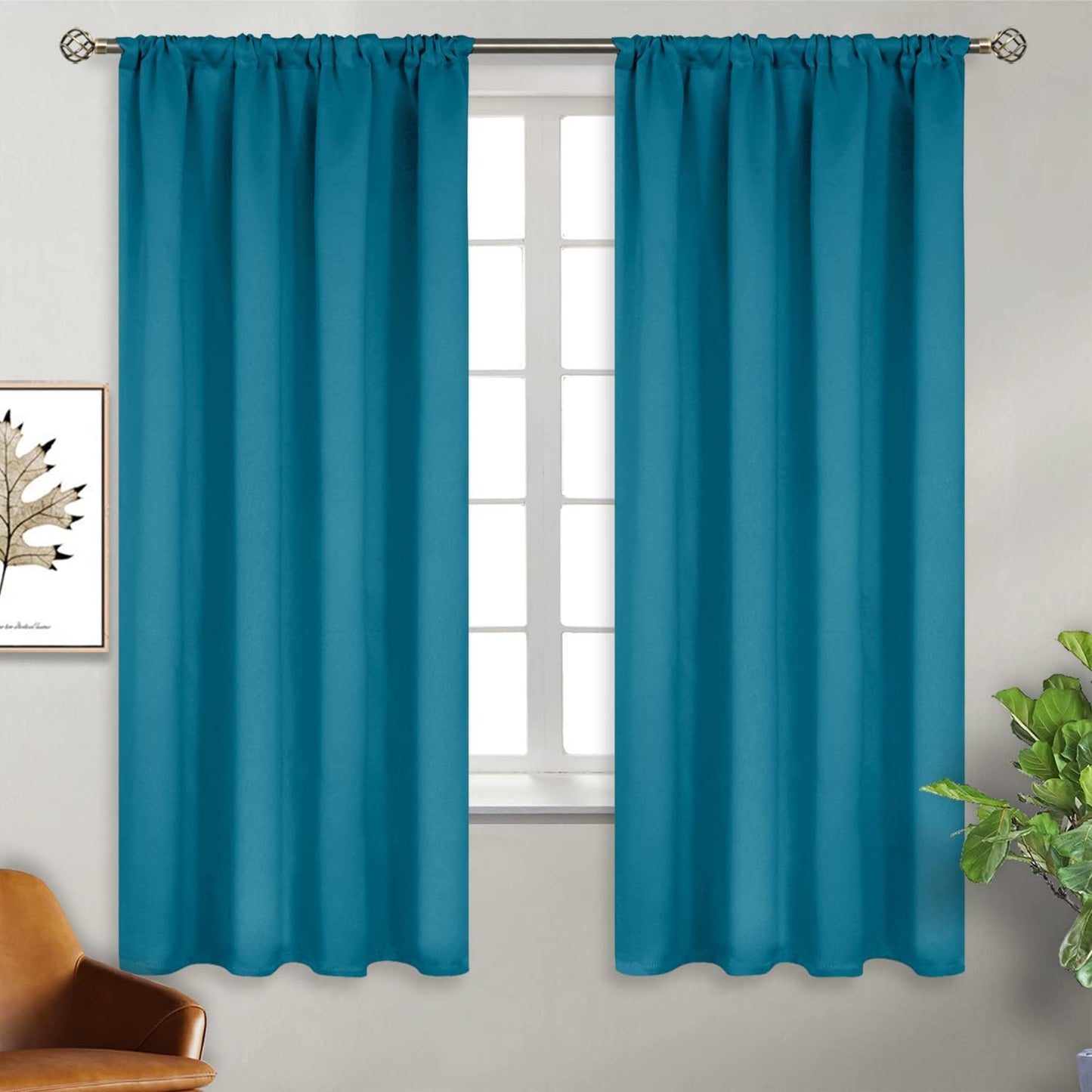 BGment Rod Pocket Blackout Curtains for Bedroom - Thermal Insulated Room Darkening Curtains for Living Room, Peacock Blue, 52 x 63 Inch, 2 Panels