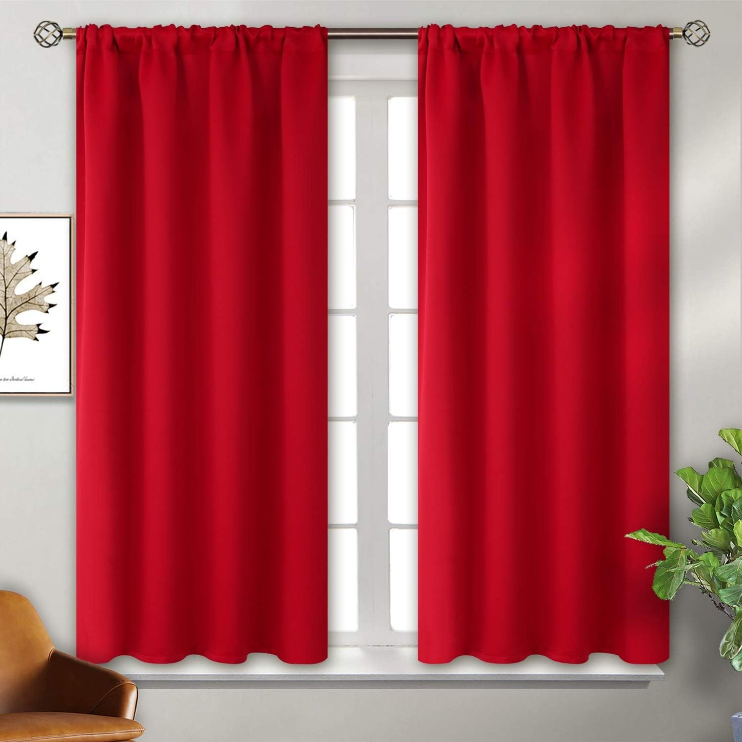 BGment Red Blackout Curtains 54 Inches Length for Short Window - Thermal Insulated Rod Pocket Room Darkening Curtain for Bedroom Living Room Basement, 42 x 54 Inch, 2 Panels
