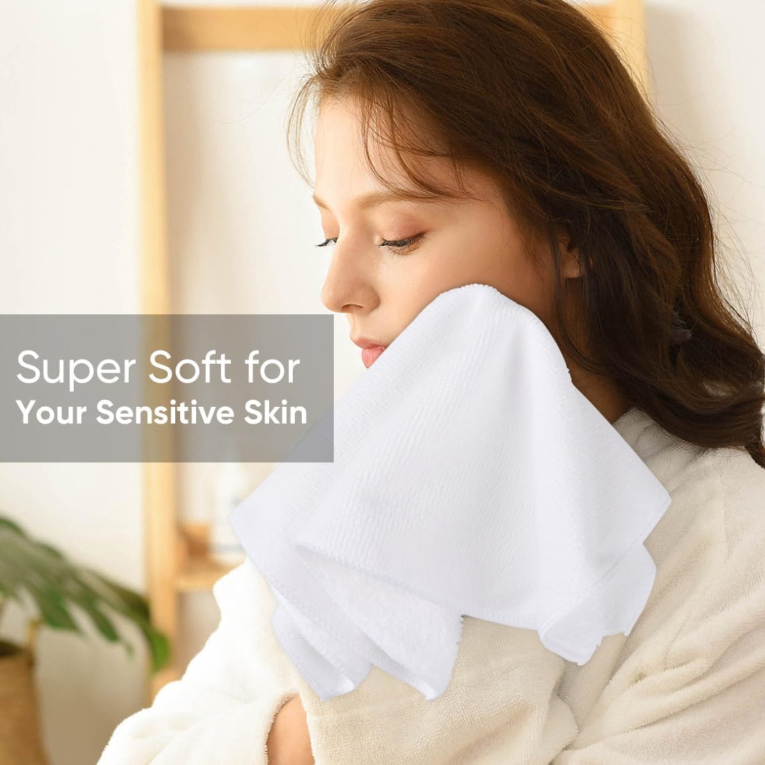 HOMEXCEL Microfiber Washcloths 12 Pack, Highly Absorbent and Soft Face Towel, Multi-Purpose White Wash Cloths for Bathroom, Hotel, Spa, Gym, and Kitchen, 12x12 Inch