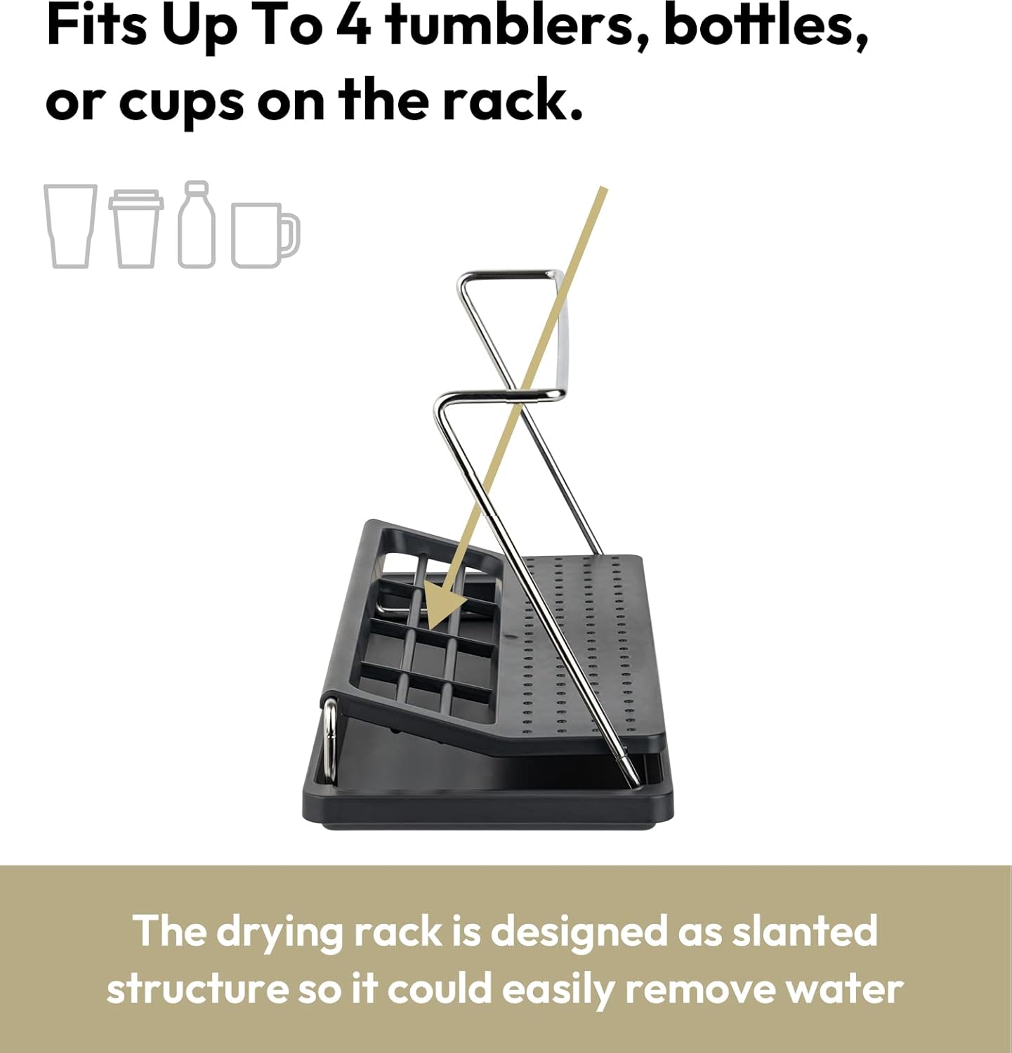 carrotez Bottle Drying Rack, Tumbler Rack with Drain Tray - Narrow and Wide Openings with Various Capacity, Mug Type and Cup Type - Black