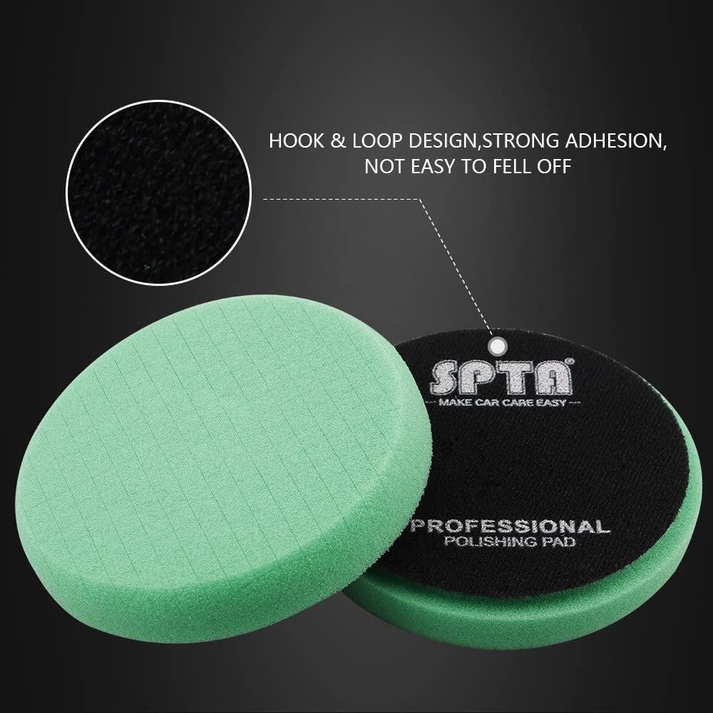 Green Heavy Cut Pad, Buffing Polishing Pads, SPTA 1Pc 5.5 Inch Face for 5 Inch 125mm Backing Plate Compound Buffing Sponge Pads for Car Buffer Polisher Compounding, Polishing and Waxing -FPTSS5G