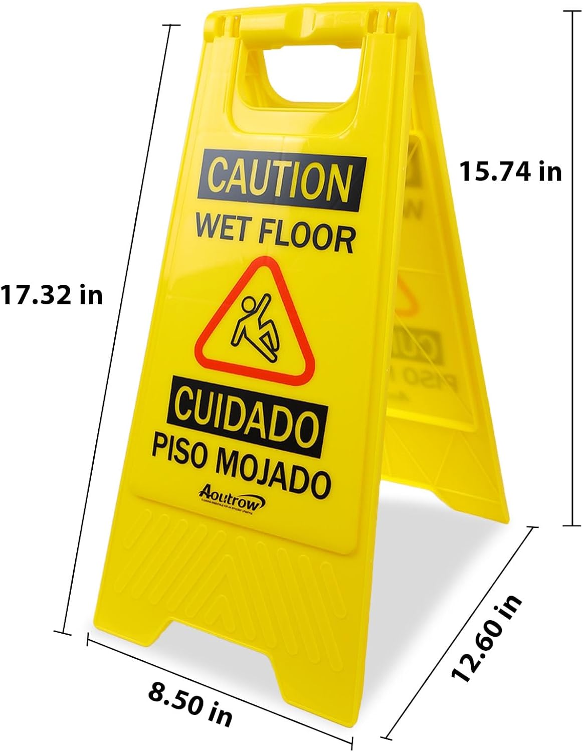 Caution Wet Floor Sign, Bilingual Foldable Safety Sign (17.12in x 8.38in x 0.94in), Yellow (1 Pack)