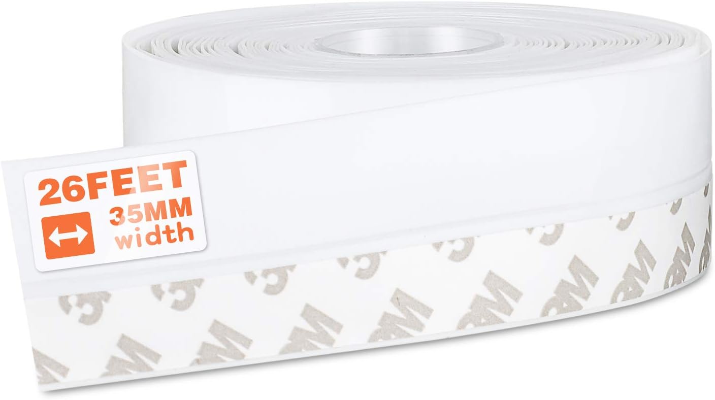 26 Feet Silicone Seal Strip, Weather Stripping Seal Tape for Door, Window & Shower Glass Gaps (White, 35MM)