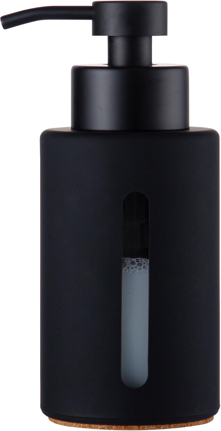 Enra Bathroom Soap Dispenser,12oz Glass Black Soap Dispenser Stainless Steel Liquid Pump,Refillable Hand Lotion Soap Dispenser for Bathroom Kitchen(Black)