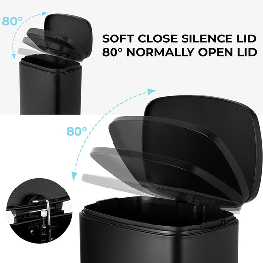 8 Gal Kitchen Trash Can, 30L Recycling or Garbage Bin, Brushed Stainless Steel Waste Basket, Soft&Quiet Close Dustbin, with Step-On Pedal, Removable Inner Bucket, for Home, Office, LIving Room