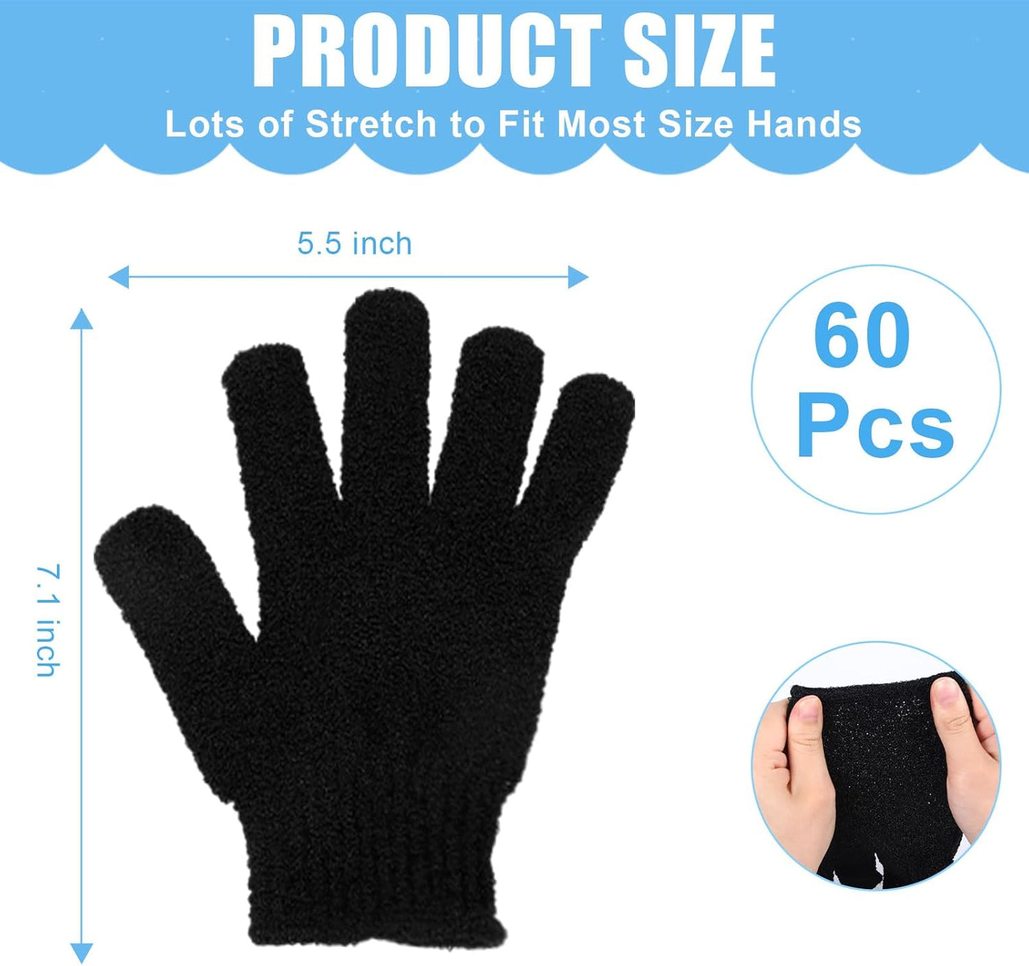 60Pcs Exfoliating Gloves Bulk, Exfoliating Body Scrubber Glove Exfoliator for Body Scrub Mitt, Bath Gloves for Shower Exfoliating Shower Gloves for Women Bathing Accessories(Black)