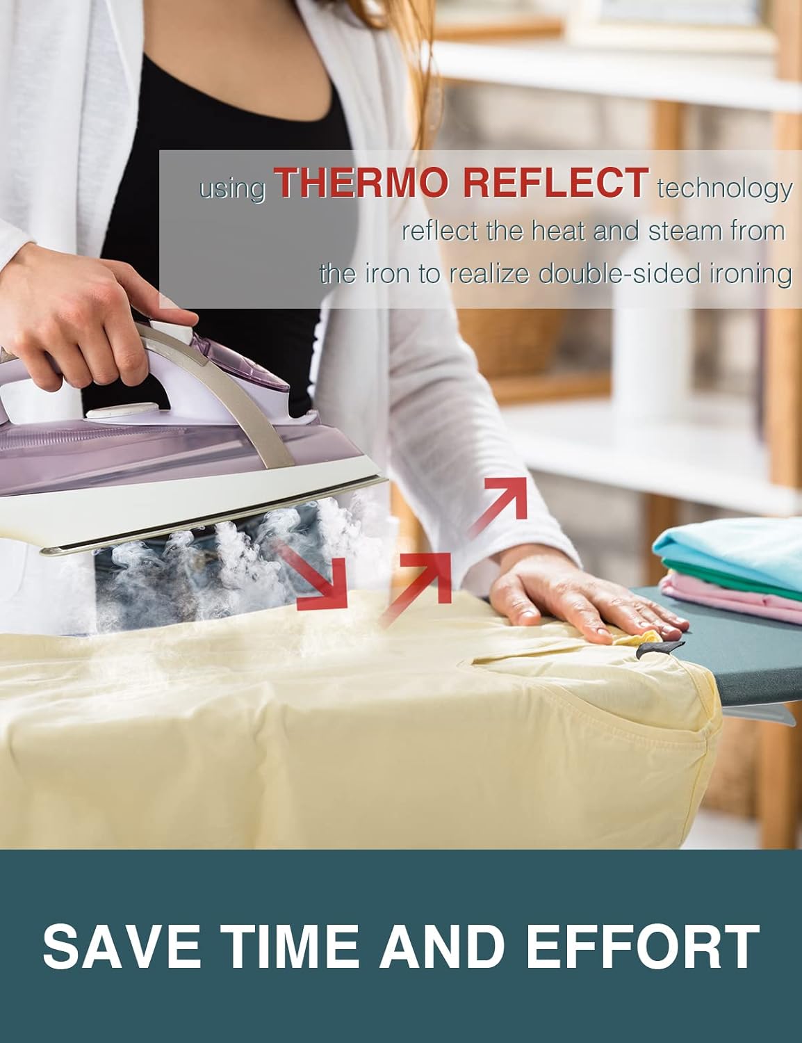 Ironing Board Cover and Pad, Resist Scorching and Staining, 15x54 Reflective Silicone Ironing Board Cover with Thick Padding Extra Thick with Elastic Edges 4 Fasteners