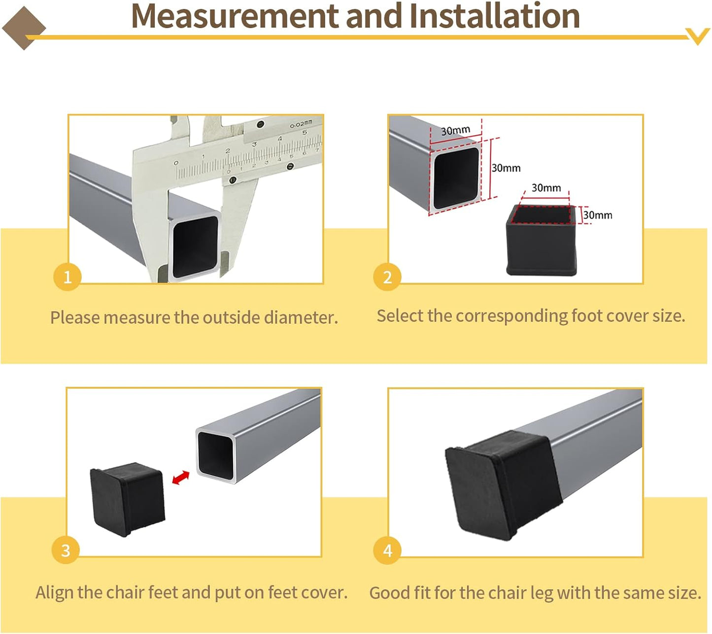 Flyshop Heavy Duty Non-Slip Rubber Leg Tips Square Chair Leg Floor Protectors 20mm x 20mm (13/16" x 13/16") 20pcs Black