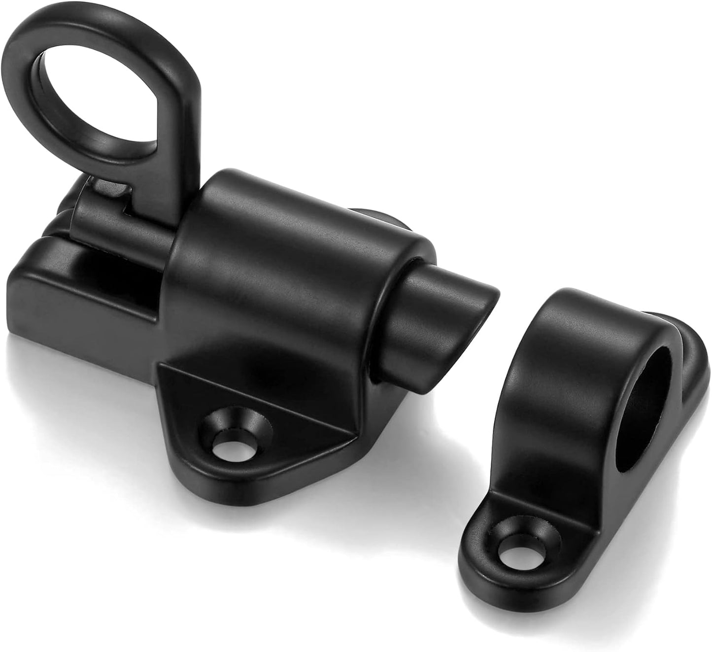 5 Packs Self-Closing Latches，Black Spring Door Lock，Resilient Bolt Latch Aluminum Alloy Safety Automatic Spring Barrel Slide Door Lock with Screws,Used for Gate,Window and Cabinet etc