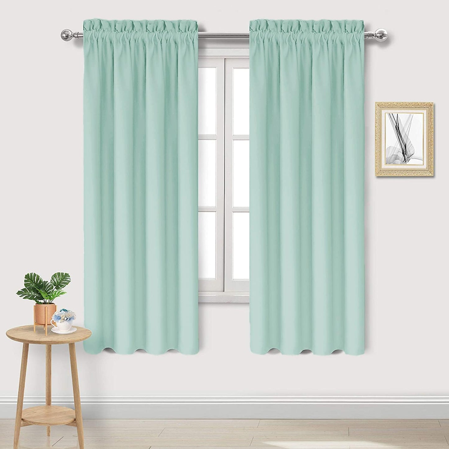 DWCN Blackout Curtains for Living Room Thermal Insulated, Energy Saving & Noise Reducing Bedroom Curtains, Mint Green, W 42x L 72 Inch, Set of 2 Rod Pocket Curtain Panels