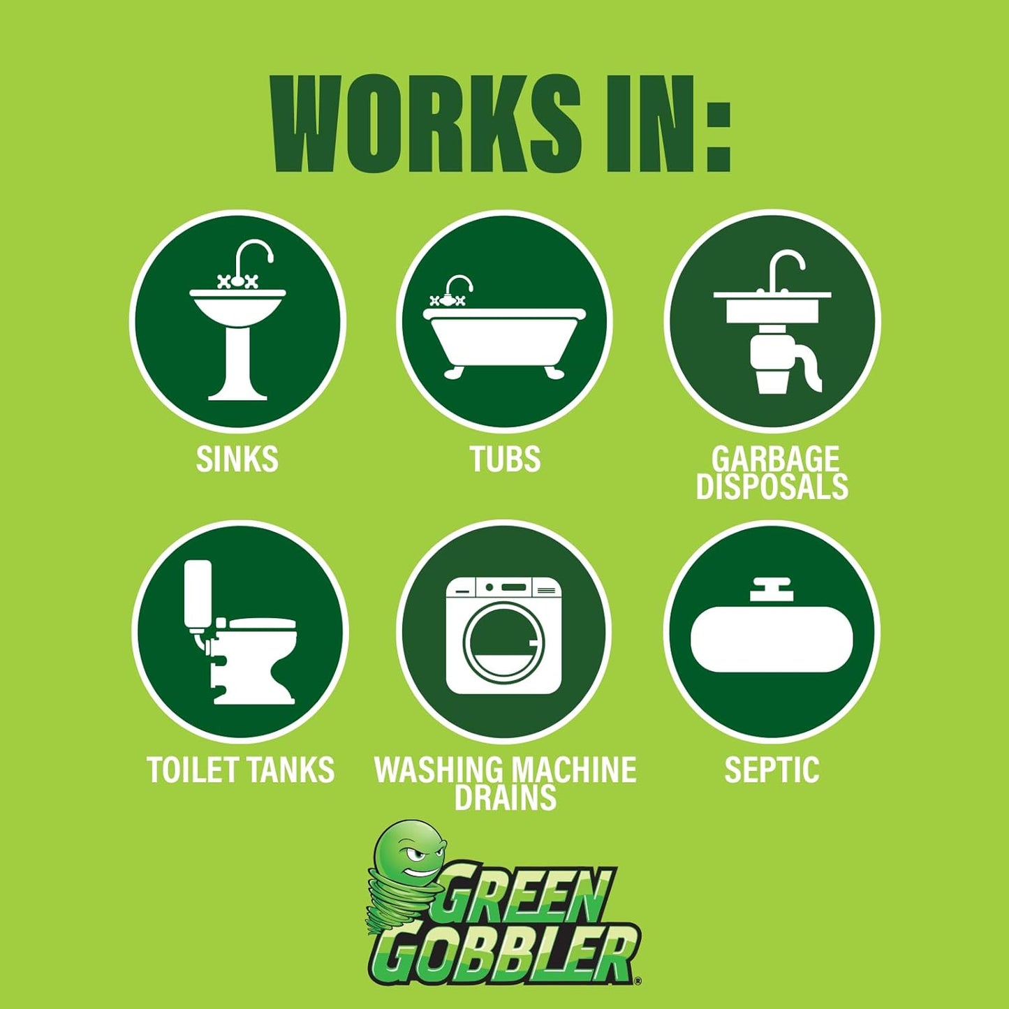Green Gobbler Drain Cleaner and Deodorizer Sticks with Enzymes - Maintain a Clean Drain, Safe for Pipes and Septic Tanks, Use Monthly - 12 Pack