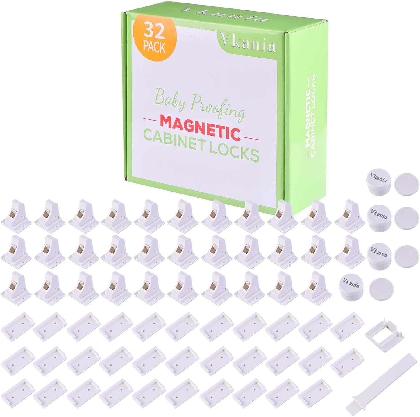 32 Pack Vkania Magnetic Cabinet Locks Baby Proofing - Baby Safety Latches for Drawers and Cabinets -Easy Installation No Drilling