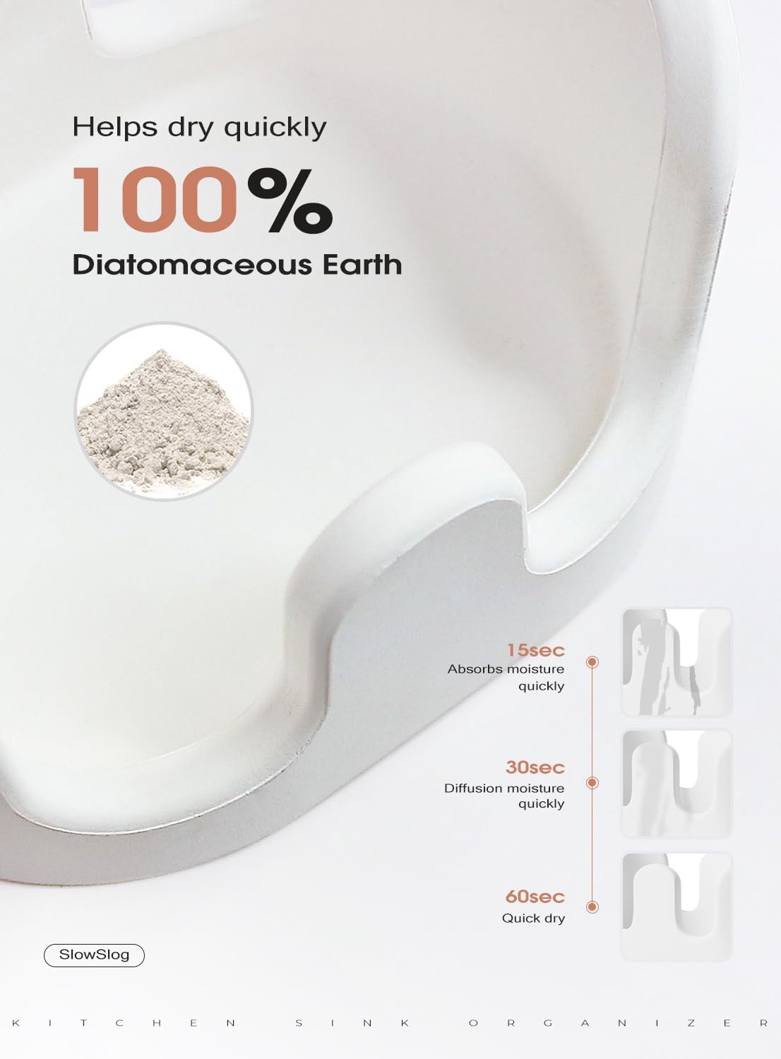 Double Sponge Holder, Water-Absorbing Stone Dish Sponge Caddy for Kitchen Sink Counter, Fast-Drying Stone Sponge Holder with 6 Sponges and 1 Brush, White