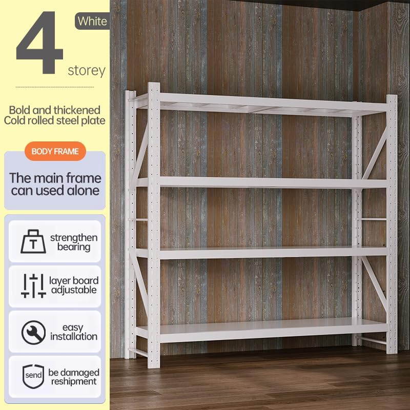 Heavy Duty Warehouse Shelving 4-Tier Industrial Steel Storage Shelves, 2600LB Capacity Per Shelf, Adjustable Shelves for Garage/Factory/Commercial Use (White, W47.24*D19.69*H78.74)