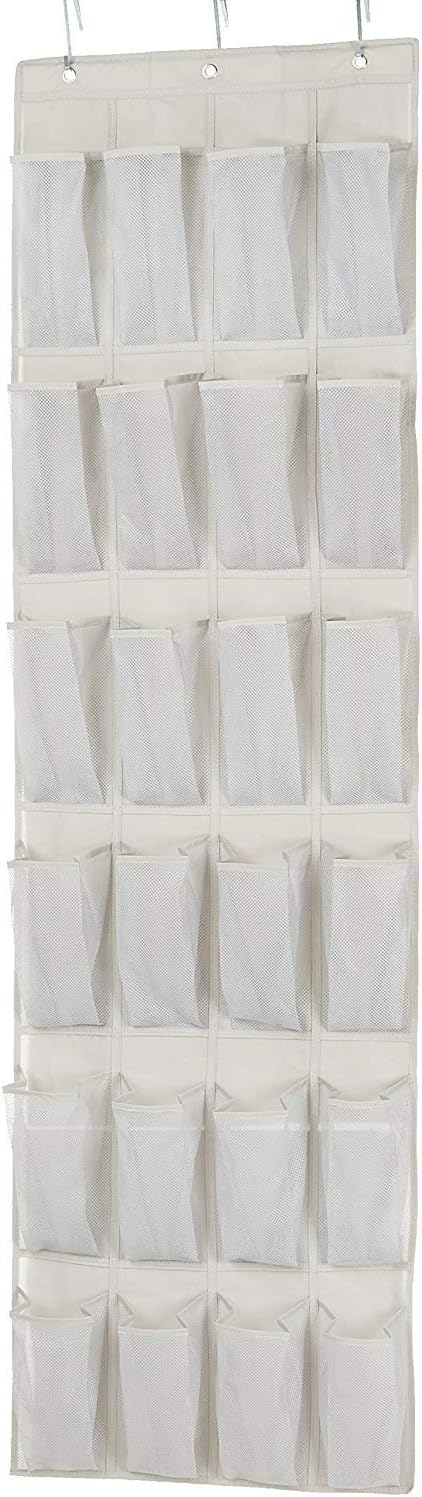 Amazon Basics 24 Medium Pocket Over-the-Door Hanging Shoe Organizer, Light Grey