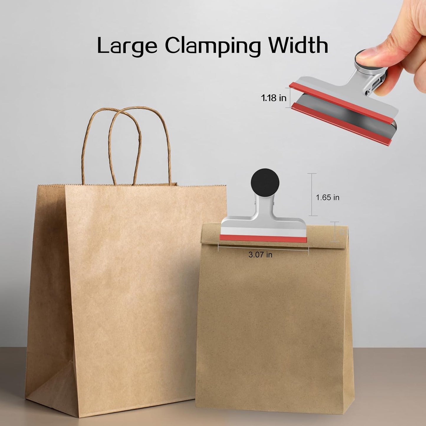 HOUSE AGAIN 8 Pack Stainless Steel Magnetic Chip Bag Clips Covered with Silicone - NO More Sharp Edges - Color Coded for Food Bags - Hang Postcards Heavy Duty for Kitchen and Office, 3 Inches Wide