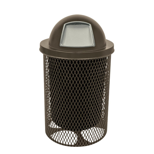 COATEDOUTDOORFURNITURE RDT-TXTBRW Heavy Duty 32 Gallon Round Trash Receptacle, Liner Included, Textured Brown with Textured Brown Steel Dome Top, Made in America