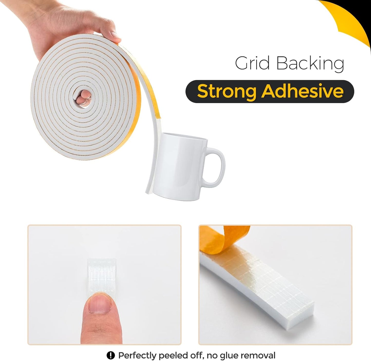 50 Feet Weather Stripping Door Seal, 1/2" Wide X 1/8" Thick Door Seal Strip High Density Foam Tape Adhesive Strip for Door Soundproofing,Window Insulation (1/2" x 1/8" x 50FT,White)