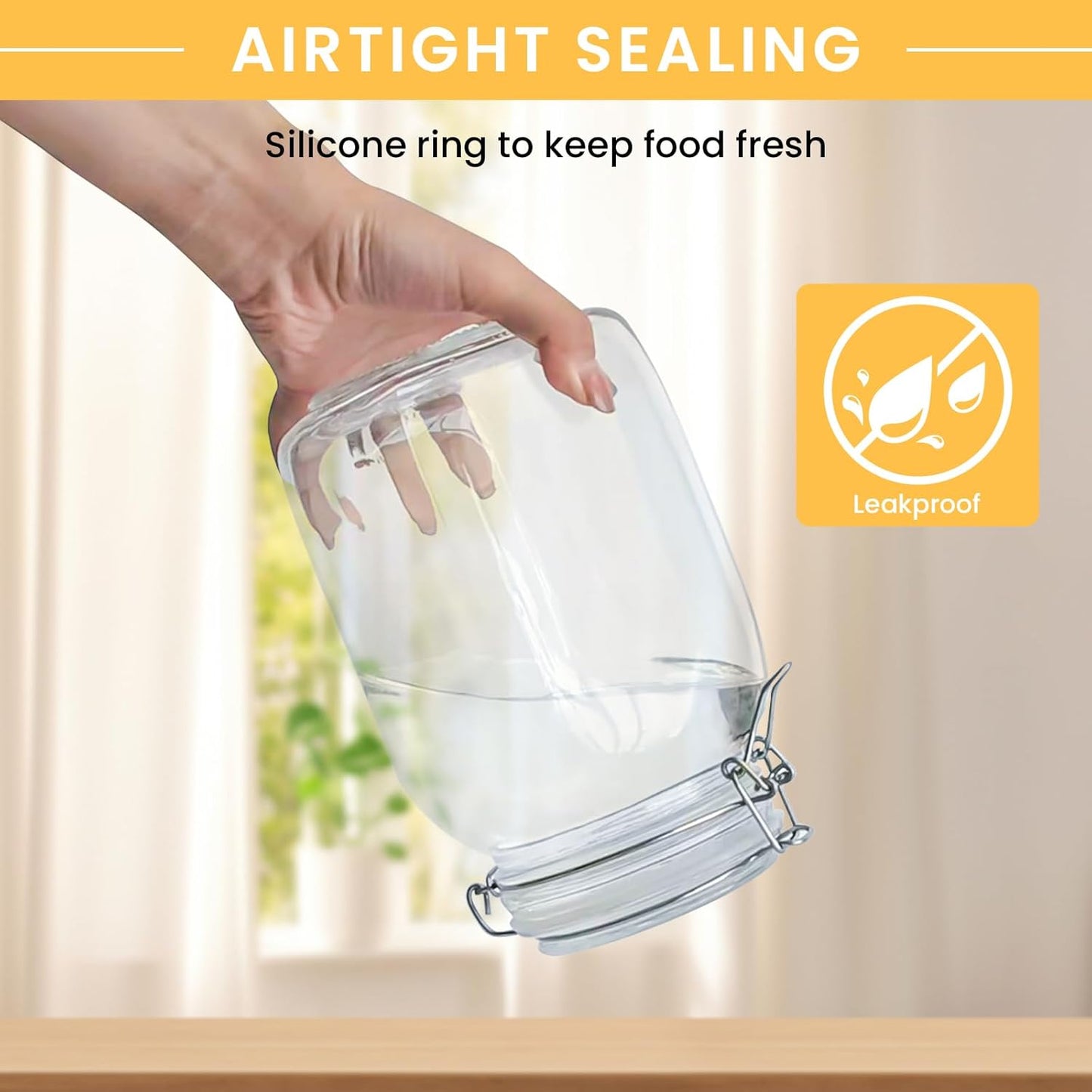 Glass Jars with Airtight Lid, Large Glass Food Storage Jars, 3 Pack Wide Mouth Airtight Glass Jars ffor Flour, Cereal, Coffee, Pasta and Canning(50OZ)