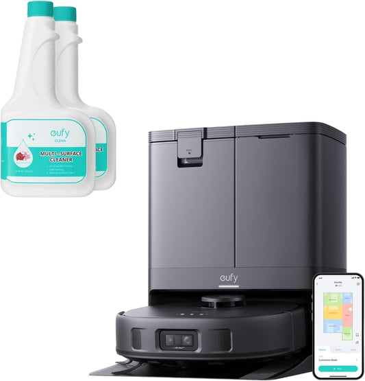 eufy X10 Pro Omni Robot Vacuum and Mop Combo, 8,000 Pa Suction, Dual Mops with 12 mm Auto-Lift and Carpet Detection + Official Floor Cleaning Solutions (2 Bottles)