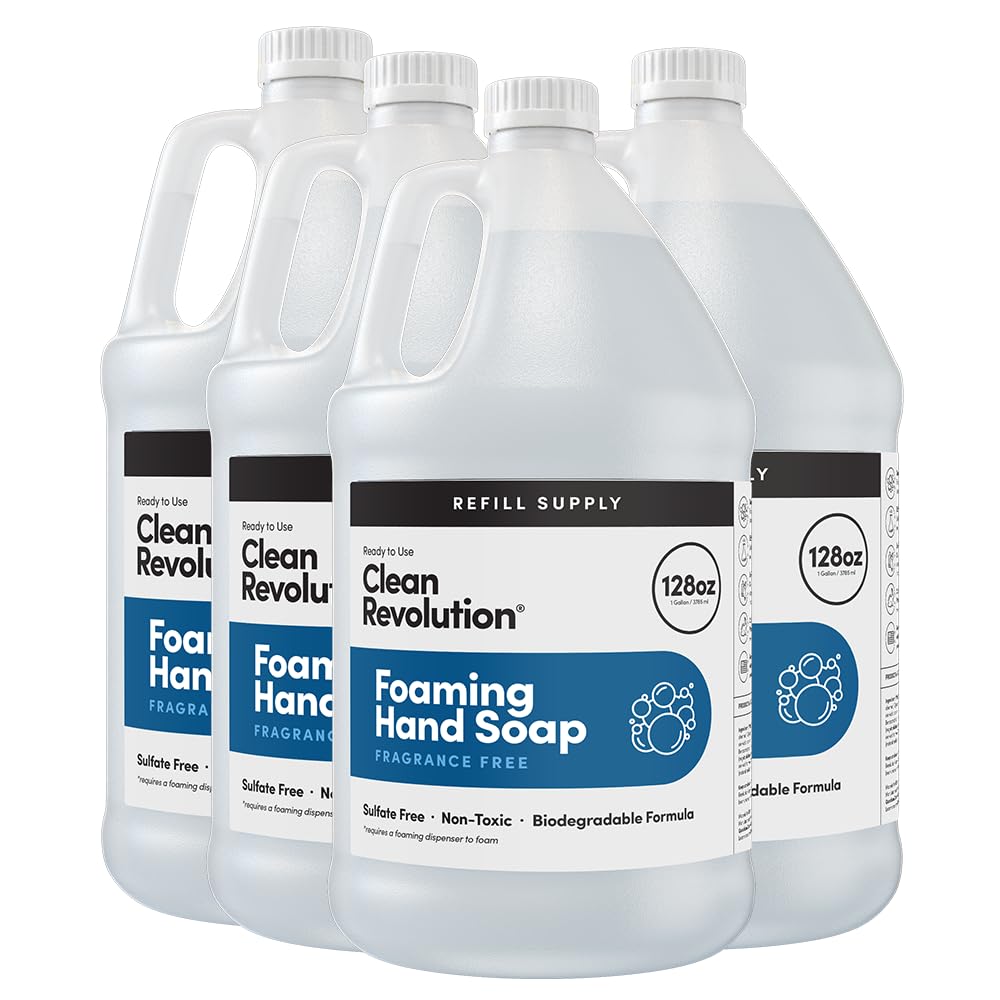 Clean Revolution Foaming Hand Soap Refill Supply Container, Ready to Use Formula, Gluten Free, Unscented and Fragrance Free, 128 Fl. Oz, 4 Pack