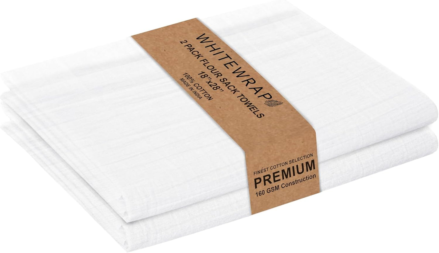 Flour Sack Towels| Tea Towel for Crafts| Kitchen Dish Cotton Blank Towel for Embroidery|Baking Bread Proofing Linen Cover| Thick Absorbent Quick Dry| 2 Pack 18"x28" White
