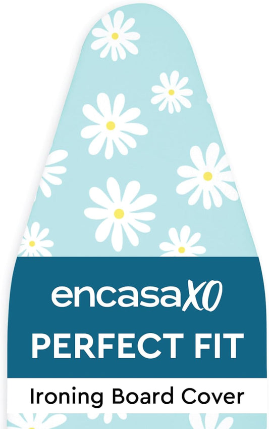 Encasa XO Ironing Board Cover and Pad 57"x22" - Thick 3mm Felt Padding, Drawstring Tightening & Lock, Easy Fit, Scorch & Stain Resistant, Fits X-Large Ironing Board - Daisy Blue