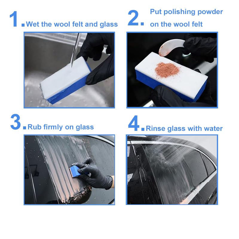 Cerium Oxide Glass Polishing Kit – Multifunctional Light Scratch Remover & Oil Film/Stain Cleaner for Windscreen and Glass Repair. Effectively Removes Oil Films, Stubborn Stains