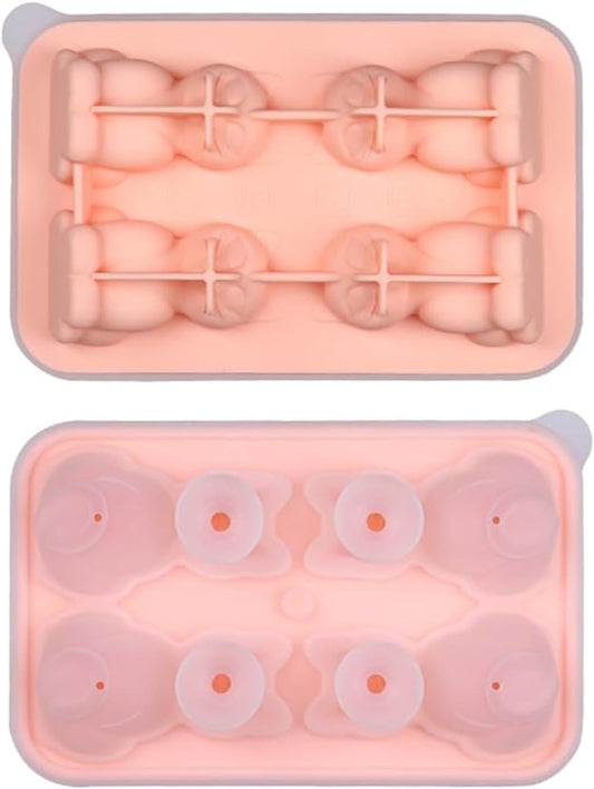 Cute 3D Cat Silicone Ice Cube Tray Mold Cartoon Animal Ice Box BPA-Free (Pink)