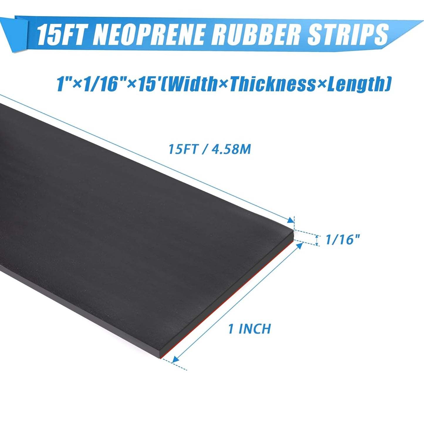 Adhesive Rubber Strips Neoprene Rubber Sheets, Rolls & Strips with Adhesive Backing Rubber Pads Self Stick Seal Rubber Gasket Adhesive Back for Matting Padding - 1" Wide x 1/16" Thick x 15' Long