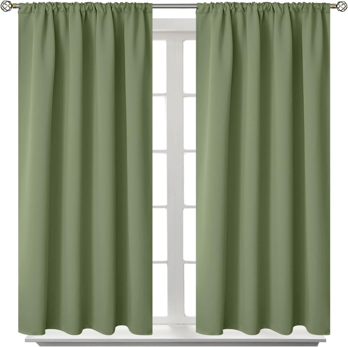BGment Short Blackout Curtains 40 Inches Length - Rod Pocket Thermal Insulated Room Darkening Window Drapes for Kitchen Bedroom Bathroom, Olive Green, 2 Panels, 42 x 40 Inch