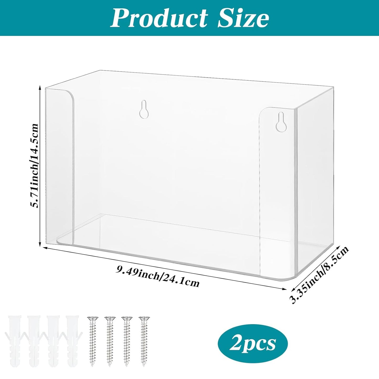 2 Pack Glove Holder for Wall Mount: Magnetic Gloves Box Holder, Clear Acrylic Kitchen Rack, Acrylic Disposable Rubber Latex Glove Dispenser