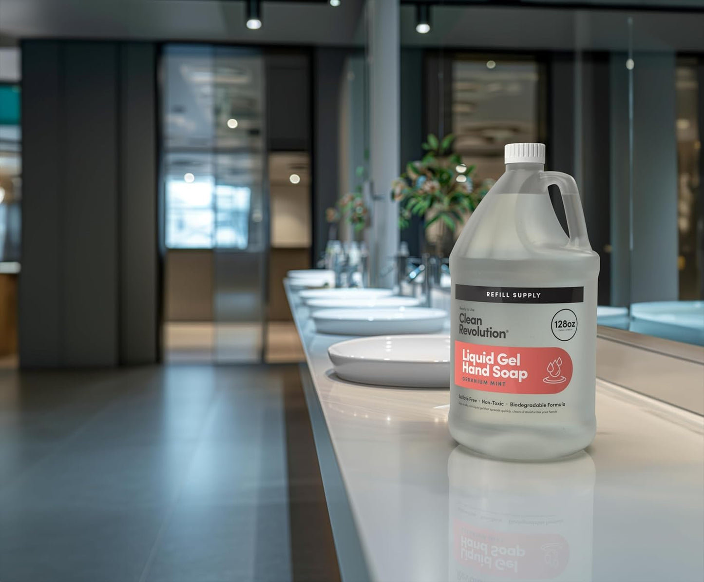 Clean Revolution Liquid Gel Hand Soap, Silky Rich Liquid, Quick Lather, Fast Rinsing, (Geramium Mint) 128 Fl Oz, 4 Pack - Made in USA