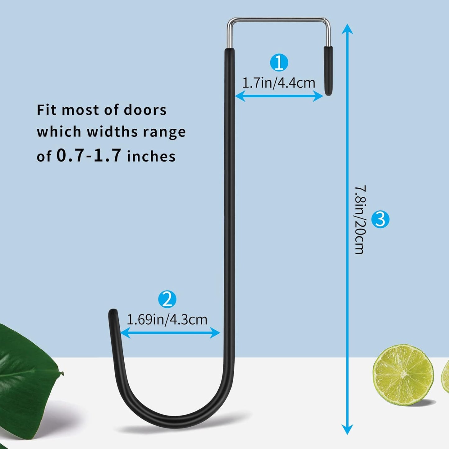 FYY Over The Door Hooks, 4 Pack Upgraded Long Door Hangers Hooks with Rubber Prevent Scratches Heavy Duty Organizer Hooks for Hanging Clothes, Towels, Hats, Coats, Bags Black