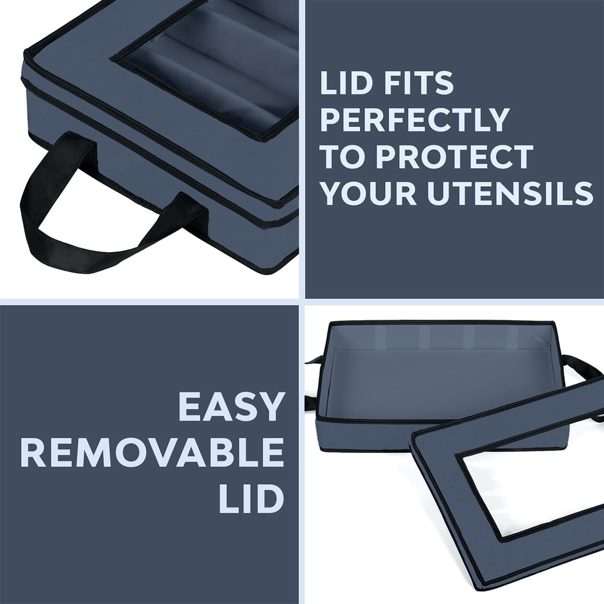 Flatware Storage Case - Durable 5 Compartment Silverware Storage Container Box with Removable Lid and Easy to Carry Handles - Large Capacity Keeps Your Cutlery Organized & Protected - Blue