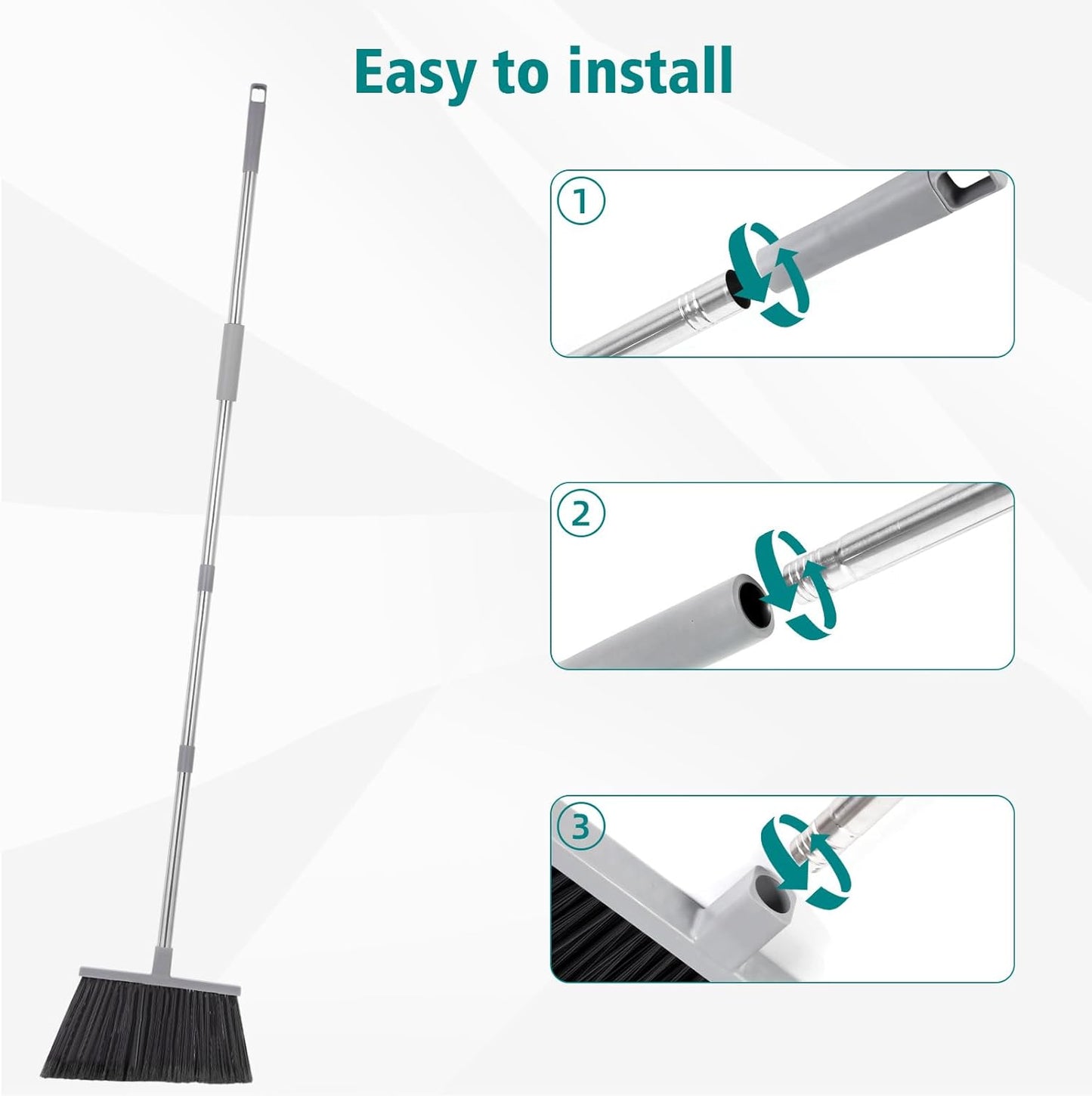 PBHEPJ Broom, 4 Pack Outdoor Broom for Floor Cleaning, 58" Long Stainless Steel Handle, Hard Bristle Angle Broom for Sweeping Indoor, Commercial, Industrial, Garage, Kitchen