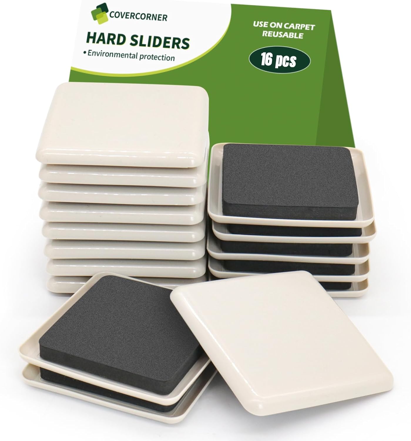 Furniture Sliders for Carpet 16 PCS - 3 1/2 inch Furniture Moving Slider Chair Legs Floors Protectors Square Furniture Movers Sliders – Move Your Furniture Easy & Safely(for Carpet)