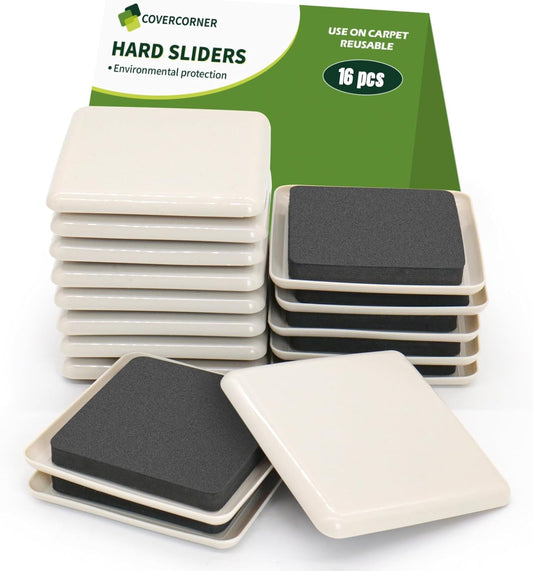 Furniture Sliders for Carpet 16 PCS - 3 1/2 inch Furniture Moving Slider Chair Legs Floors Protectors Square Furniture Movers Sliders – Move Your Furniture Easy & Safely(for Carpet)