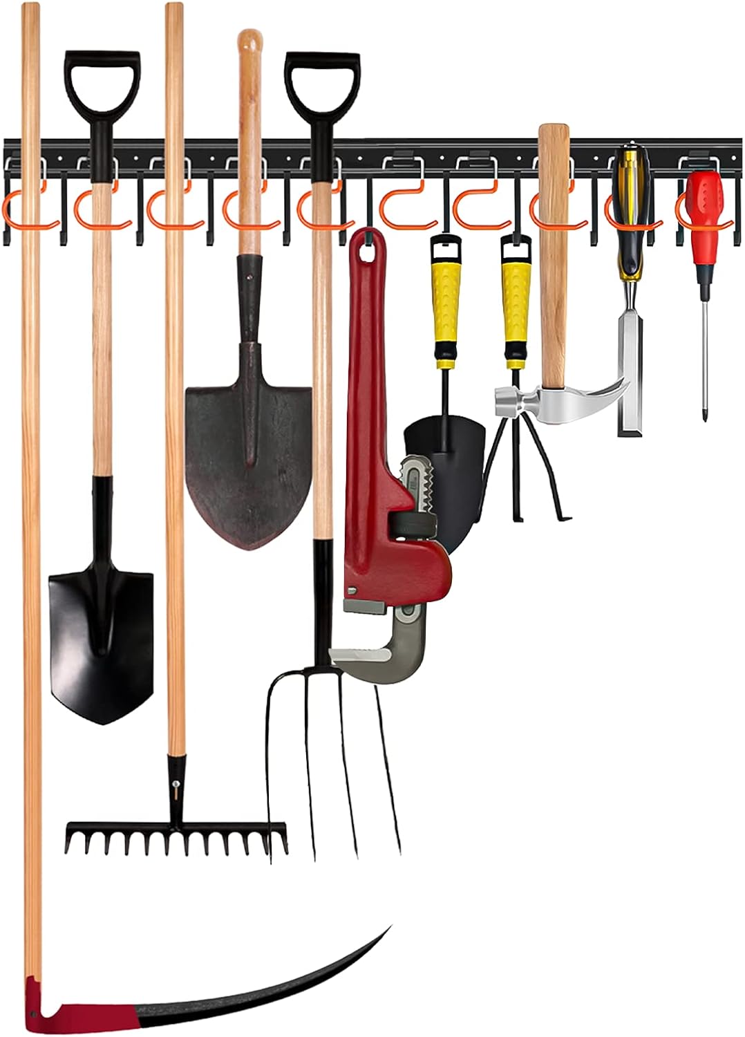 34'' All Metal Garden Tool Organizer Wall Mount Garage Organizers and Storage with Hooks Tool Hangers for Shed
