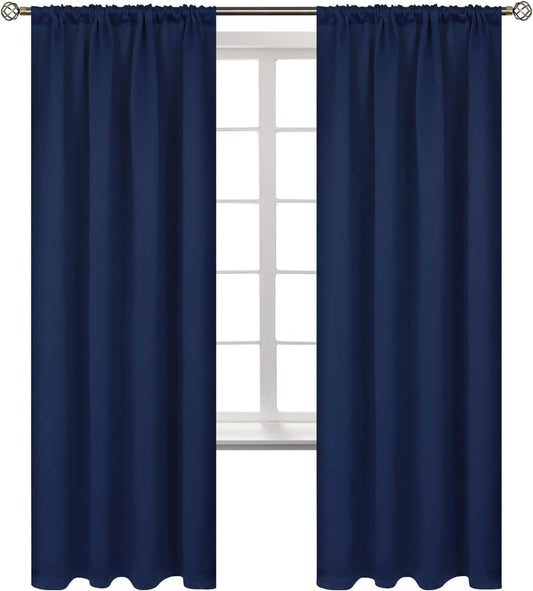 BGment Rod Pocket Blackout Curtains for Bedroom - Thermal Insulated Room Darkening Curtain for Living Room, 52 x 72 Inch, 2 Panels, Navy Blue