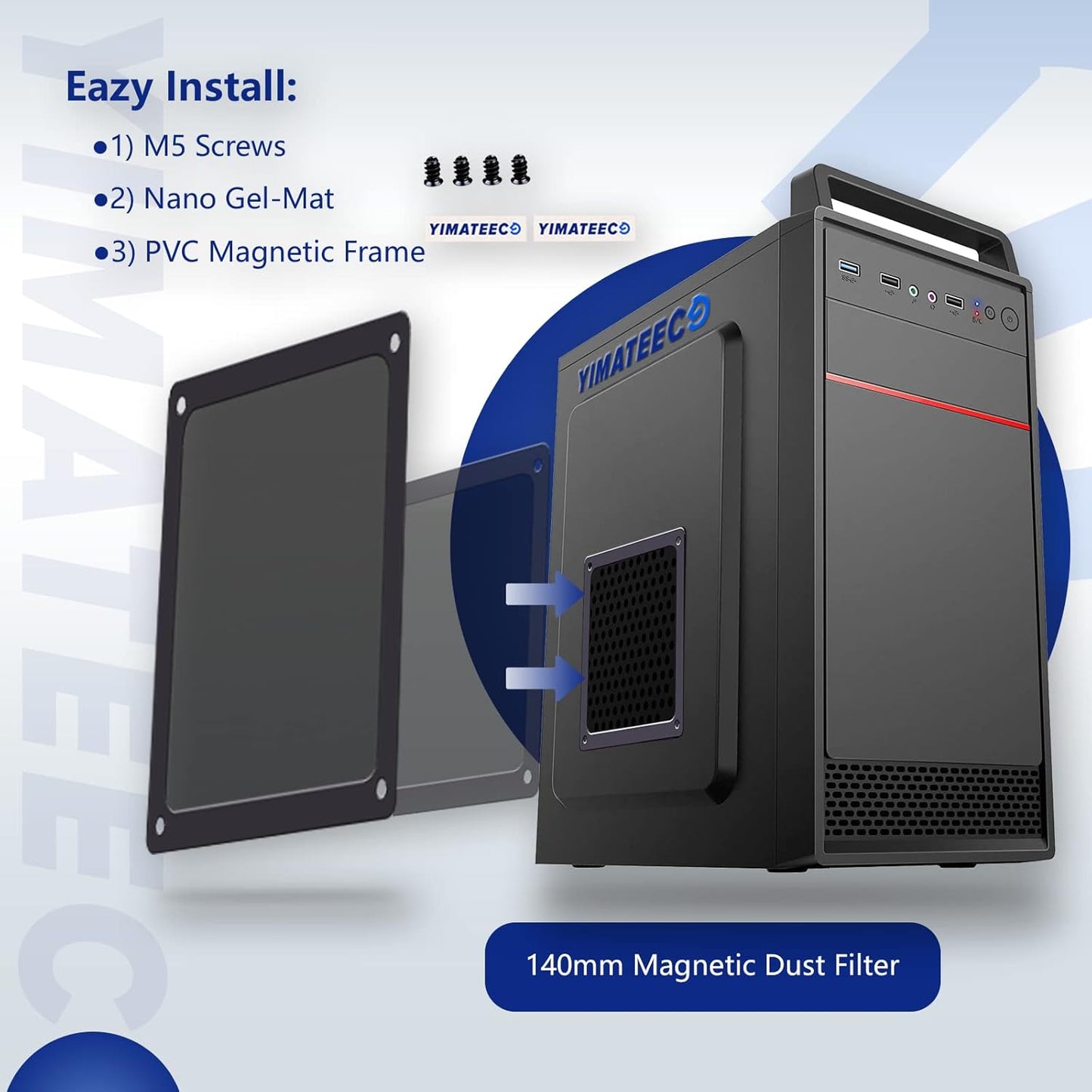 Dust Filter PC 140mm for Computer Cooler/PSU/Routers Nylon 80 Mesh, Magnetic Frame PC Fan Dust Mesh PC Cooler Filter Dustproof Computer Fan Grills (Nylon, 140 * 140mm, 5pcs, Black)