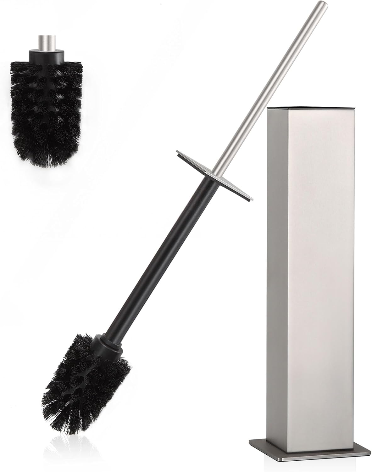 BVL Toilet Brush and Holder Set Brushed Nickel Stainless Steel 304 Square Freestanding Toilet Brush for Bathroom