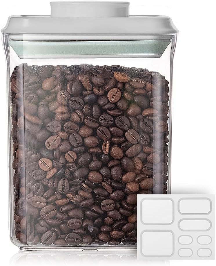 Ankou Food Airtight Containers (1500ml) 1.5 Qt Pop Up Food Formula Container With Lids, Bpa-Free One Button Open Stackable Container for Coffee Tea Brown Sugar Cereals - 8 Labels - Clear