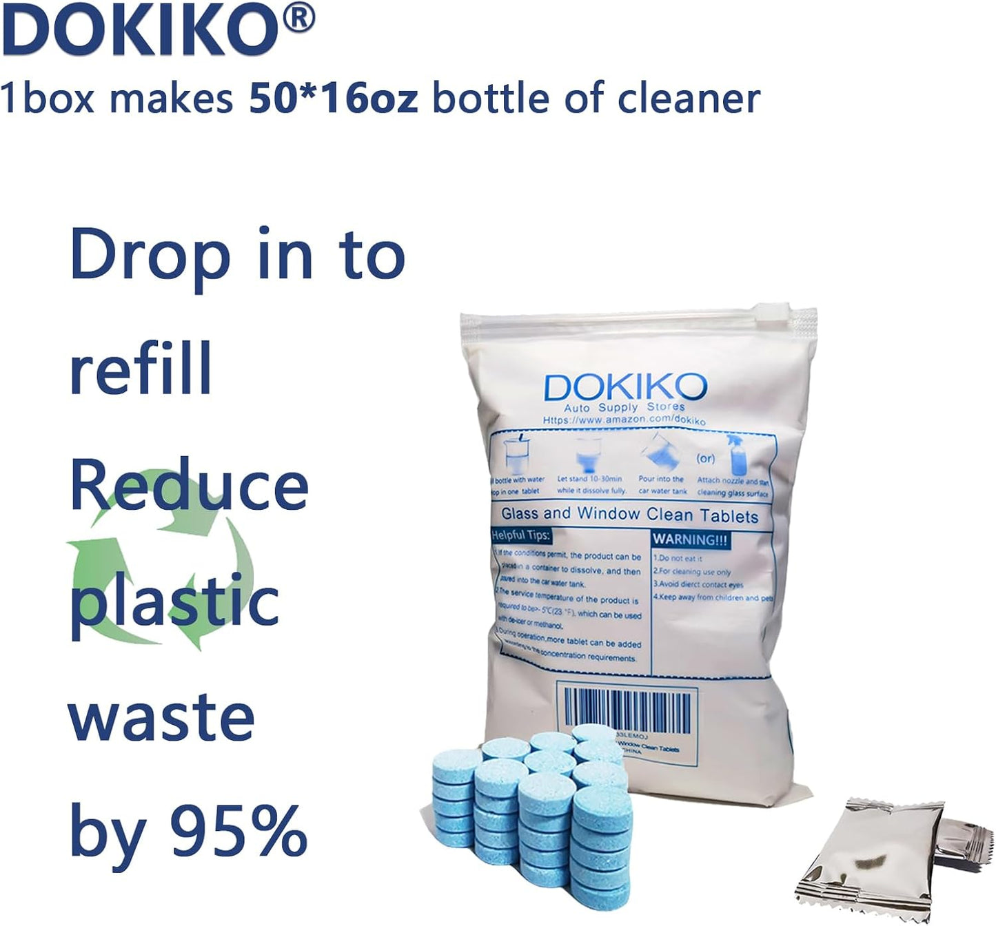 Glass Cleaner Refill Tablets - 50 Concentrated Multi-Surface Cleaning Tablets, 1 Pack Makes 50 * 16 fl oz Spray for Windows, Mirrors, Windshields & More