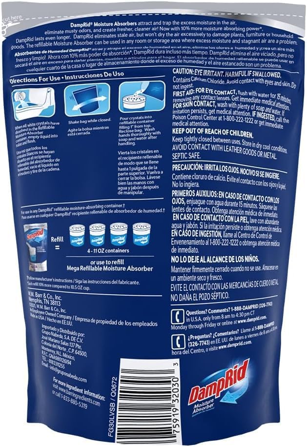 Damp Rid Refillable Moisture Absorber, Includes Single Damp Rid Pure Linen 11oz. Cup & 44oz. Refill Bag - Moisture Absorbers for Closet, 10% More Absorbing Power*, Cleaner Air - ILIOS Packaging.