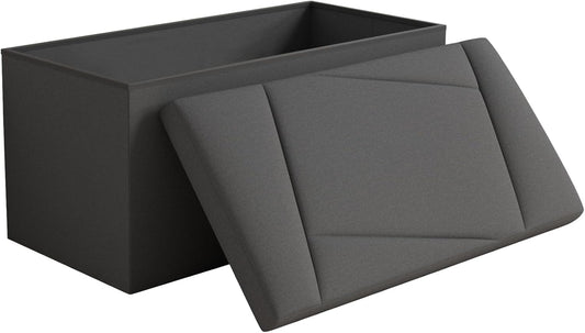 Folding Storage Ottoman Bench, 30 Inches End of Bed Bench Folding Ottoman Storage for Bedroom, Entryway and Living Room, 30"x15"x15",Dark Gray