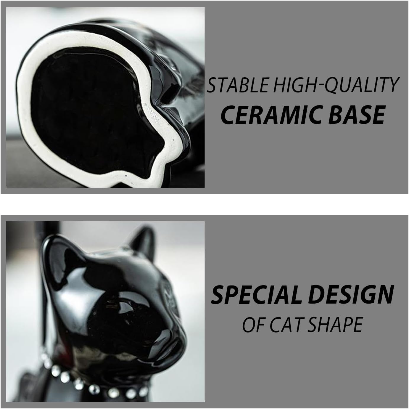 Comeon Ceramic Cat White/Black Toilet Brush and Holder Set, Plastic Handled Scrub Brush for Bathroom Cleaning,10.63"*6.3" (Black)